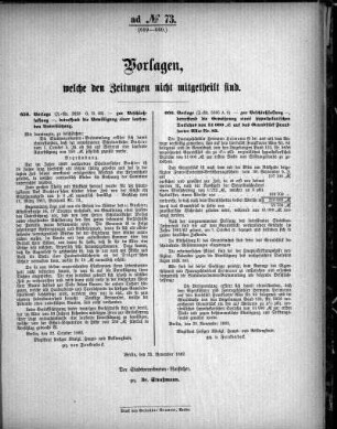 Anlage: ad No. 73 (659- 660), Vorlage, welche den Zeitungen nicht mitgeteilt ist