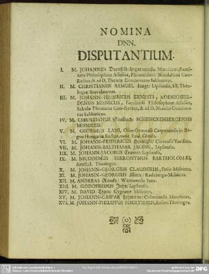 Nomina Dnn. Disputantium