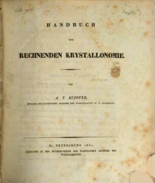 Handbuch der rechnenden Krystallonomie