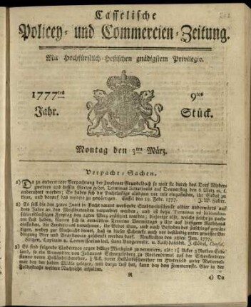 9tes Stueck, Montag den 3ten Maerz 1777