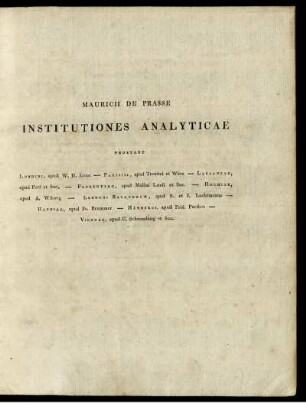 Mauricii de Prasse Institutiones Analyticae