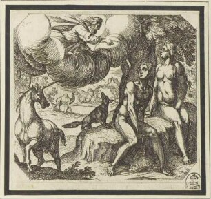Gott tadelt Adam und Eva für ihren Ungehorsam (aus der Serie der Schöpfungsszenen)