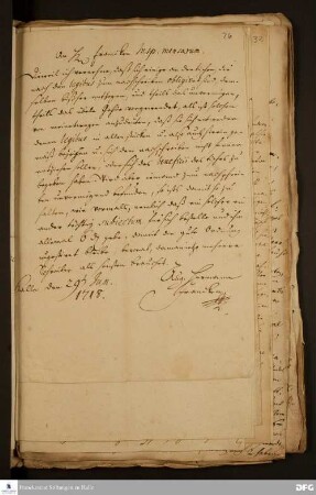 Brief von August Hermann Francke an Daniel Christian Francke.