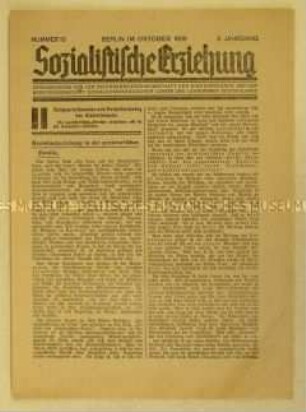 Sozialdemokratisches Mitteilungsblatt "Sozialistische Erziehung" u.a. zur Kleinkindererziehung