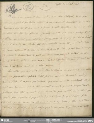 Eigenh. Brief von Auguste Louis de Staël-Holstein an August Wilhelm von Schlegel, Coppet, 20.08.1818