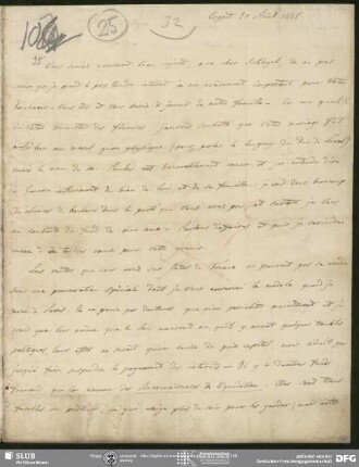 Eigenh. Brief von Auguste Louis de Staël-Holstein an August Wilhelm von Schlegel, Coppet, 20.08.1818