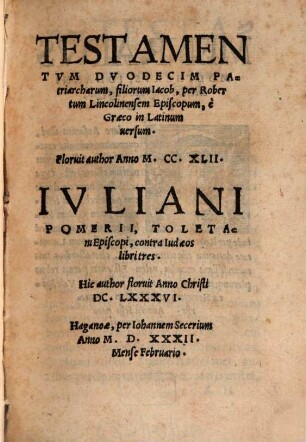 Testamentvm Dvodecim Patriarcharum, filiorum Iacob