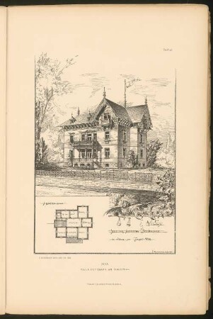Villa Buttmann, Jena: Ansicht und Grundriss (aus: Stadt- und Landhäuser, hrsg. von Ernst Wasmuth, Berlin 1894)