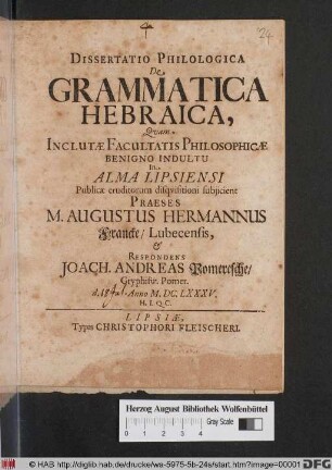 Dissertatio Philologica De Grammatica Hebraica