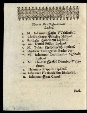 Nomina Dnn. Respondentium Lipsiens.