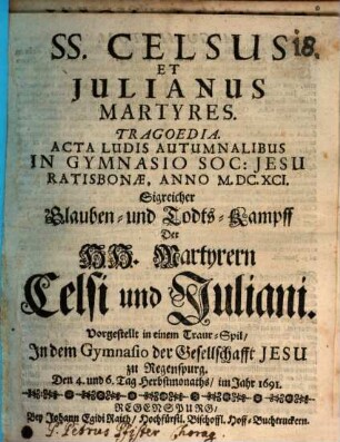 Celsus et Julianus Martyres : Tragoedia