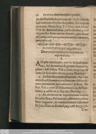 Disputatio XII. eáq[ue] posterior, De aeternâ hominum incredulorum reprobatione.