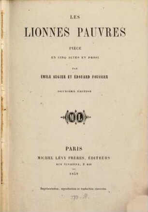 Les lionnes pauvres : pièce en cinq actes en prose