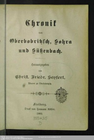 Chronik von Oberbobritzsch, Sohra und Süßenbach