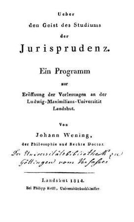 Über den Geist des Studiums der Jurisprudenz