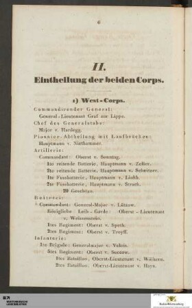 II. Eintheilung der beiden Corps