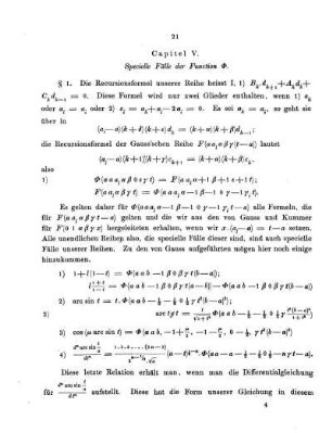 Capitel V. Specielle Fälle der Function ... .