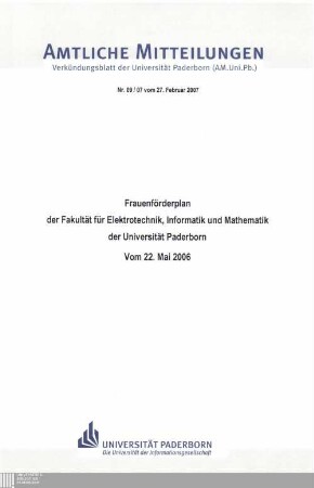 Frauenförderplan der Fakultät für Elektrotechnik, Informatik und Mathematik der Universität Paderborn : vom 22. Mai 2006