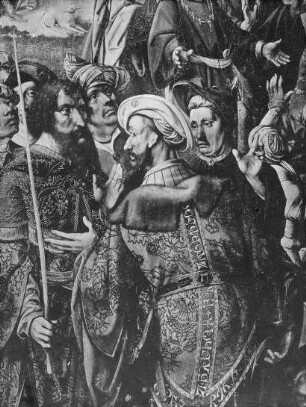 Cornelis Engelbrechtsen (1462-1527), Detail der Aufrichtung der ehernen Schlange, rechter Flügel (Innenseite) des Kreuzigungs-Triptychon, Leiden, Museum De Lakenhal