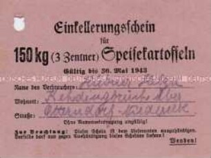 Berechtigungsausweis zum Einkellern von Kartoffeln