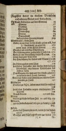 Register derer in diesem Büchlein enthaltenen Gebete und Andachten.