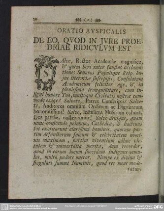 Oratio Auspicalis De Eo, Quod In Iure Proedriae Ridiculum Est