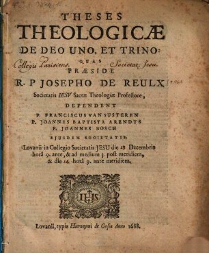 Theologicae theses de Deo uno et trino