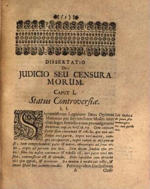 Dissertatio Juris Gentivm Publici De Judicio Seu Censura Morum