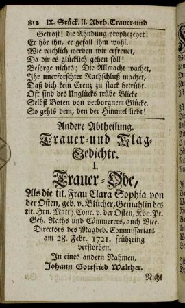 Andere Abtheilung. Trauer- und Klag-Gedichte.