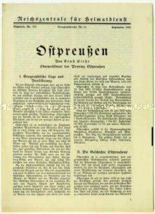 Flugschrift der Reichszentrale für Heimatdienst zur preußischen Provinz Ostpreußen