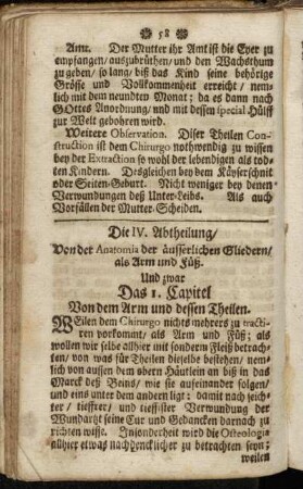Die IV. Abtheilung/ Von der Anatomia der äusserlichen Gliedern/ als Arm und Füß.