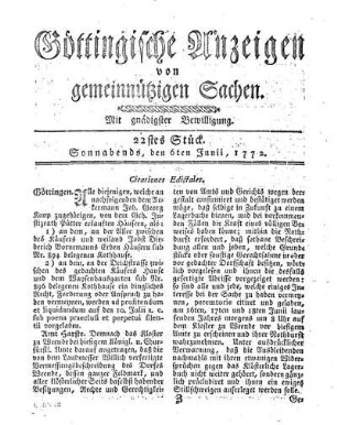 22stes Stück. Sonnabends, den 6ten Junii, 1772.