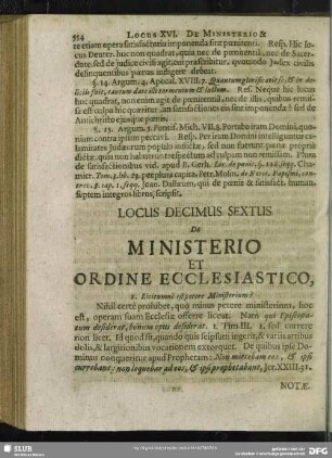 Locus Decimus Sextus. De Ministerio Et Ordine Ecclesiastico