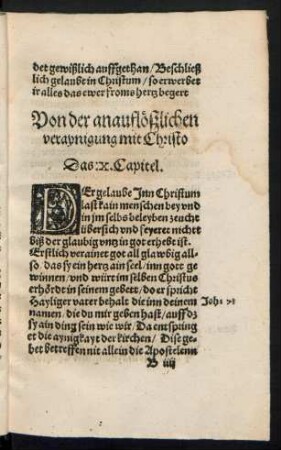 Von der anauflößlichen veraynigung mit Christo Das :X. Capitel.