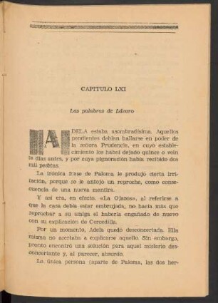 Capítulo LXI - Las palabras de Lázaro