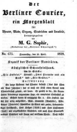 No. 675., Donnerstag, den 30. April 1829