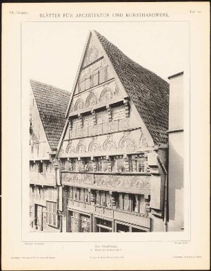 Wohnhaus Krahnstraße, Osnabrück: Ansicht (aus: Blätter für Architektur und Kunsthandwerk, 12. Jg., 1899, Tafel 68)