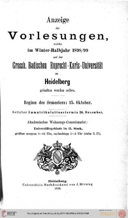 Wintersemester 1898/1899