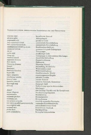 Verzeichnis einiger amerikanischer Fachwörter und ihre Übersetzung