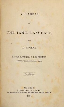 A Grammar of the Tamil Language, with an Appendix