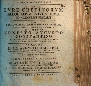 Dissertatio Inavgvralis De Ivre Creditorvm Allodialivm Intvitv Fevdi Et Concvrsvs Fevdalis
