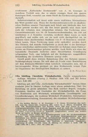 112-113 [Rezension] Schilling, Otto, Christliche Wirtschaftsethik