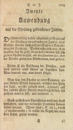 Zweyter Anwendung auf die Theilung gebrochener Zahlen