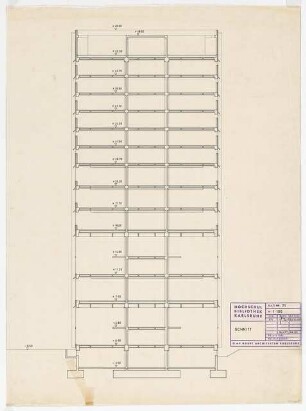 Hochschulbibliothek, Karlsruhe Neubau: Schnitt, 1:100