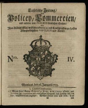Nro. IV, Montags, den 26. Januarii 1733