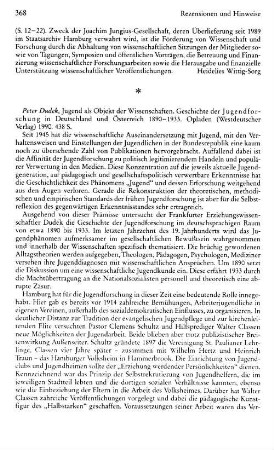 mDudek, Peter :: Jugend als Objekt der Wissenschaft, Geschichte der Jugendforschung in Deutschland und Österreich 1890 - 1933 : Opladen, Westdeutscher Verlag, 1990