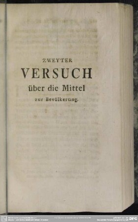Zweyter Versuch über die Mittel zur Bevölkerung