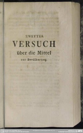 Zweyter Versuch über die Mittel zur Bevölkerung