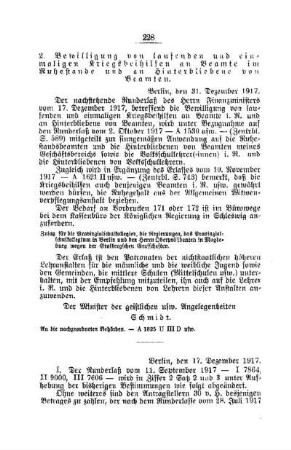 Bewilligung von laufenden und einmaligen Kriegsbeihilfen an Beamte im Ruhestande und an Hinterbliebene von Beamten : [A. Behörden und Beamte]