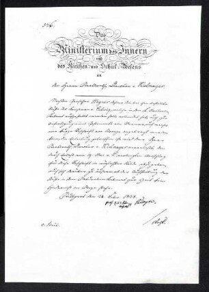 Handschriftliches Dokument an Kielmeyer